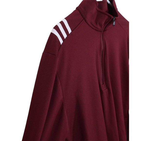 ADIDAS L Burgundy White Three Stripe Shoulder 1/4 Zip Moisture Wicking Jacket - Picture 2 of 4
